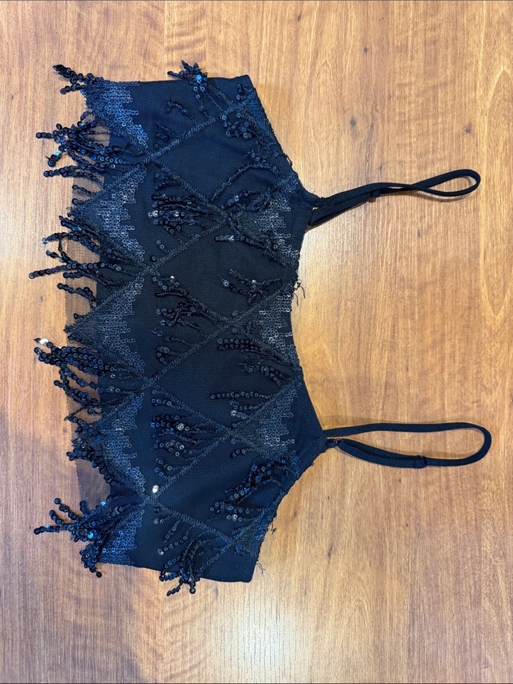 Sincerely Jules Black Sequin Fringe Bandeau Bralette